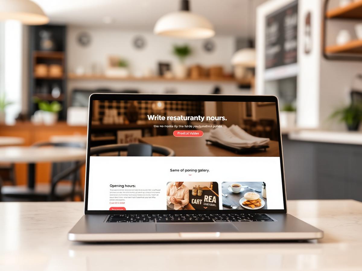 Mini-Website eines Restaurants auf einem Laptop dargestellt